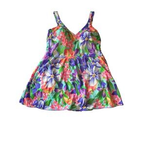 Vintage Gabar Womens One-Piece Skirted swimsuit Floral Print Size 18 Made in USA